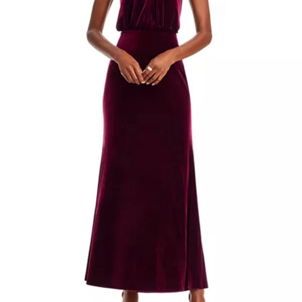 Eliza J Burgundy Velvet Mock Neck Blouson Gown Size 12 NWOT Formal Dress